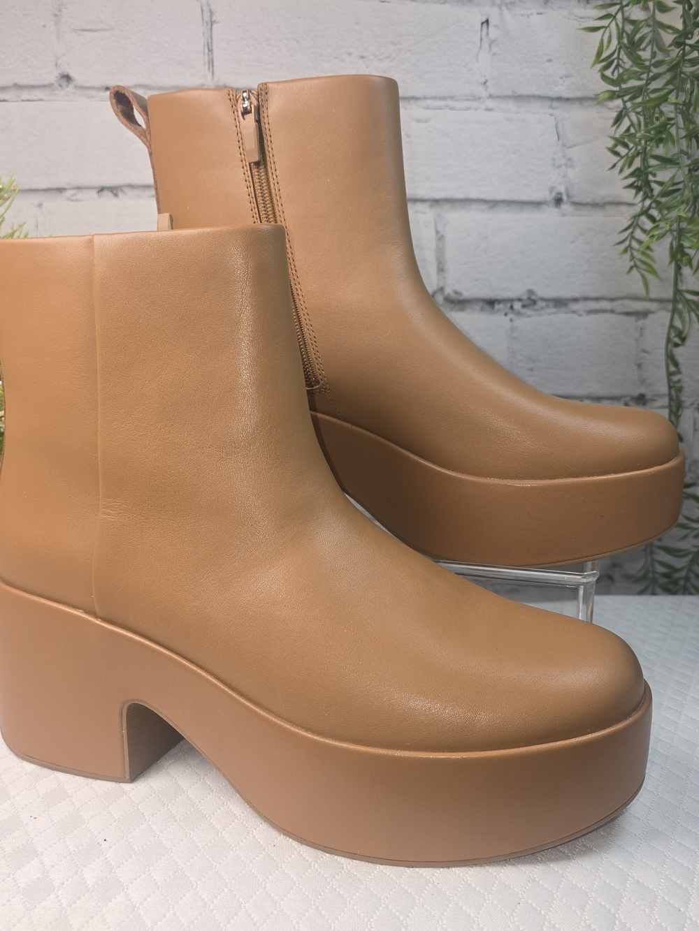 FITFLOP PLATFORM LEATHER ANKLE BOOT SIDE ZIP BLOCK HEEL RICH BROWN WOMES 10